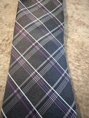 Platinum Designs Tie – Gray, White & Purple Plaid – 3" Width